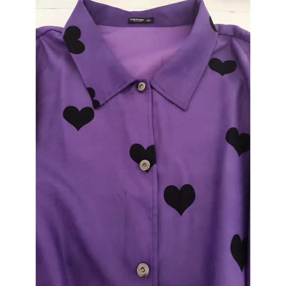 Shein Curve Button Down Shirt Jacket Purple Black Hearts Plus Size 3XL - Picture 10 of 10